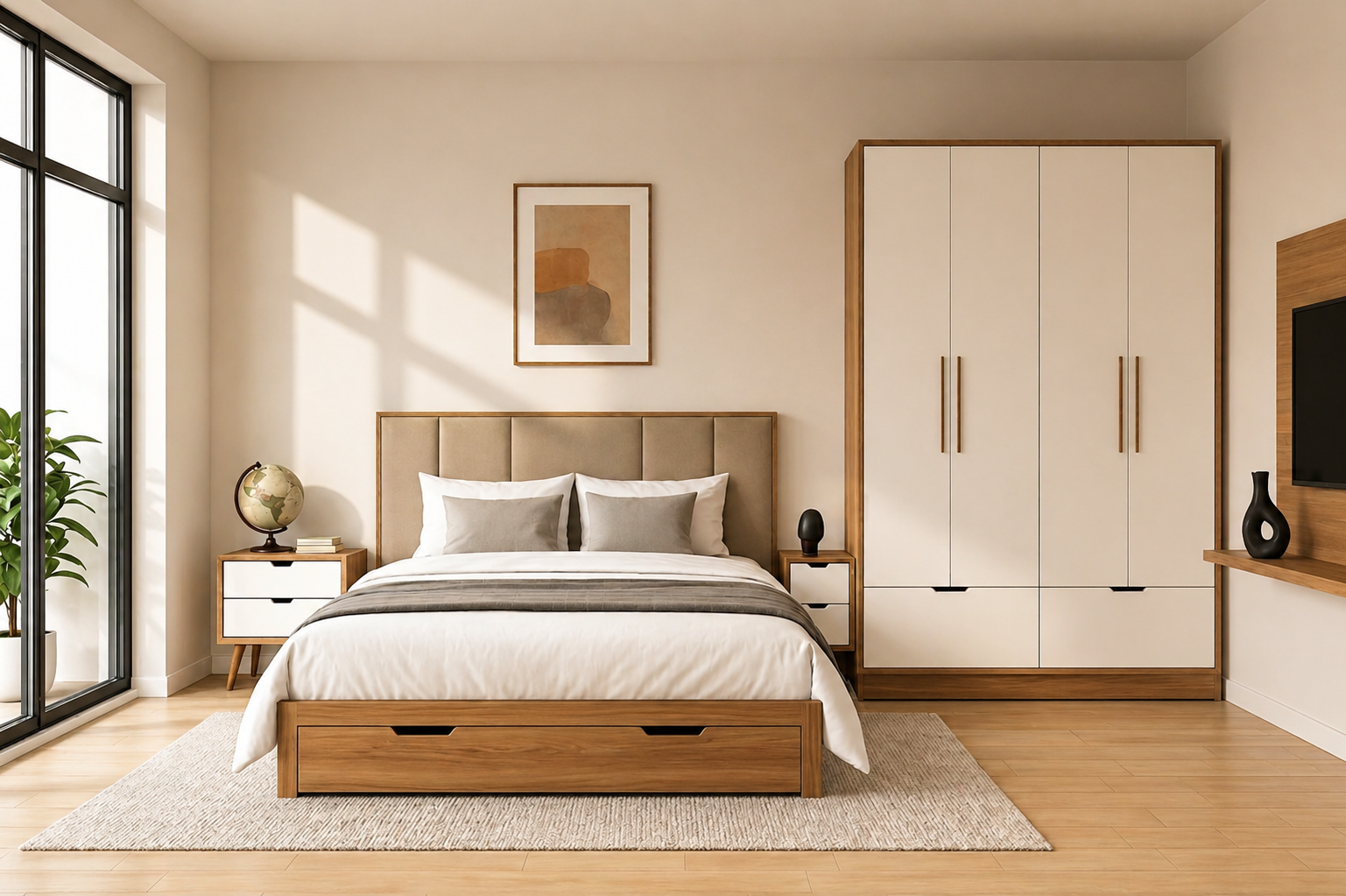 Complete Bedroom Set | Cot (With / Without Storage) + Wardrobe + 2 Side Tables | Matte & High Gloss Finish