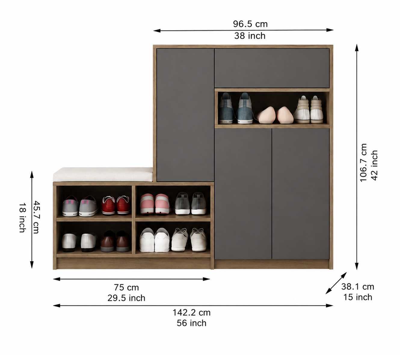 Modern Shoe Rack with Seating | Multi-Storage Shoe Cabinet