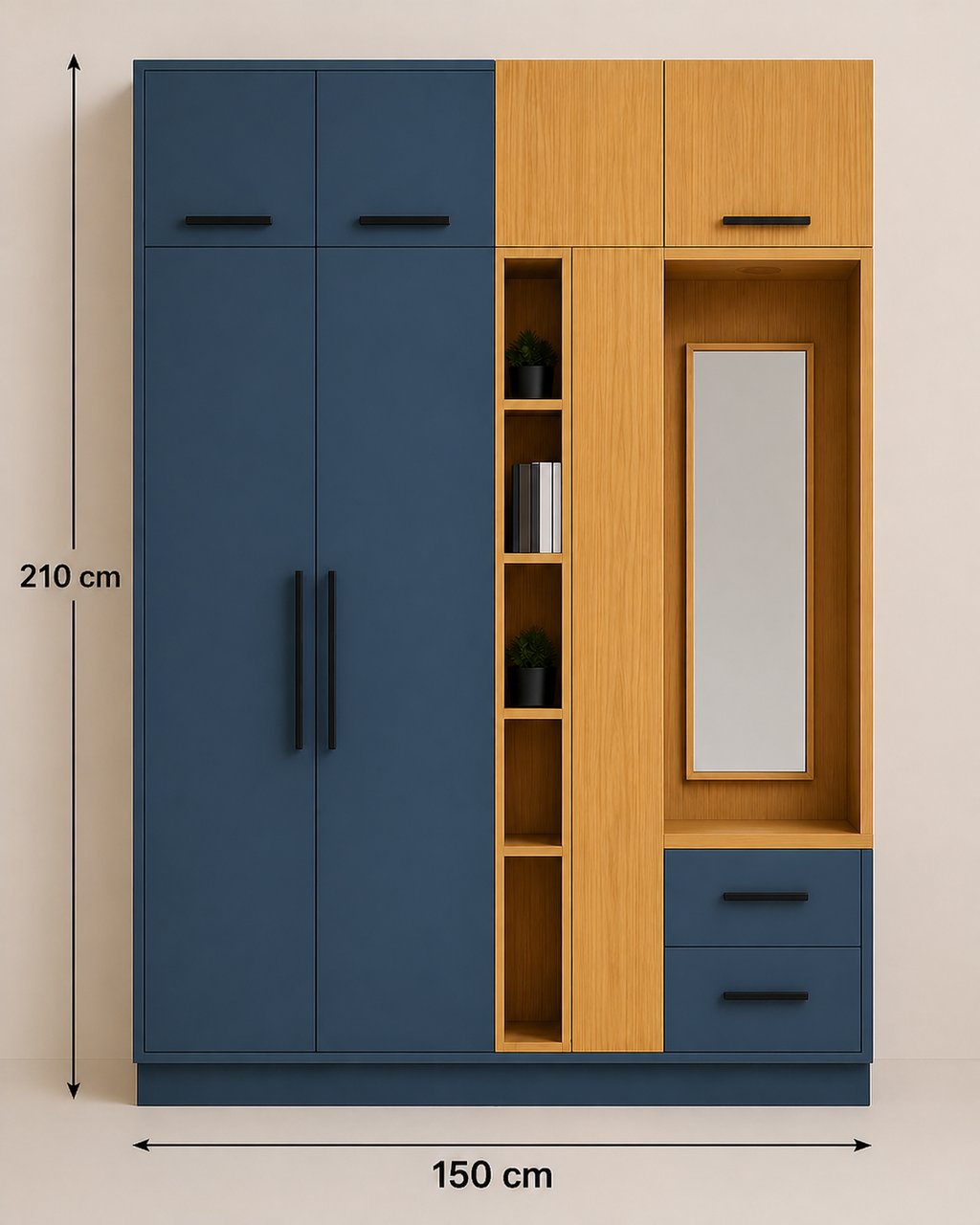 Modern Wardrobe with Dressing Unit | 150 cm Width | 210 cm Height | Multi-Storage Design