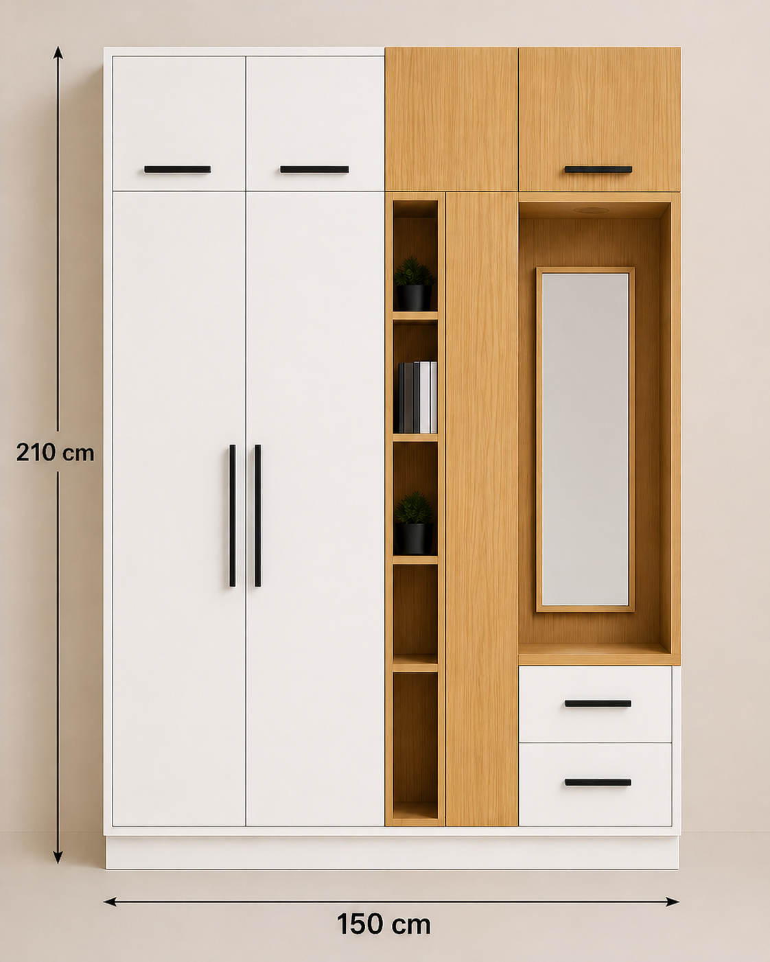 Modern Wardrobe with Dressing Unit | 150 cm Width | 210 cm Height | Multi-Storage Design
