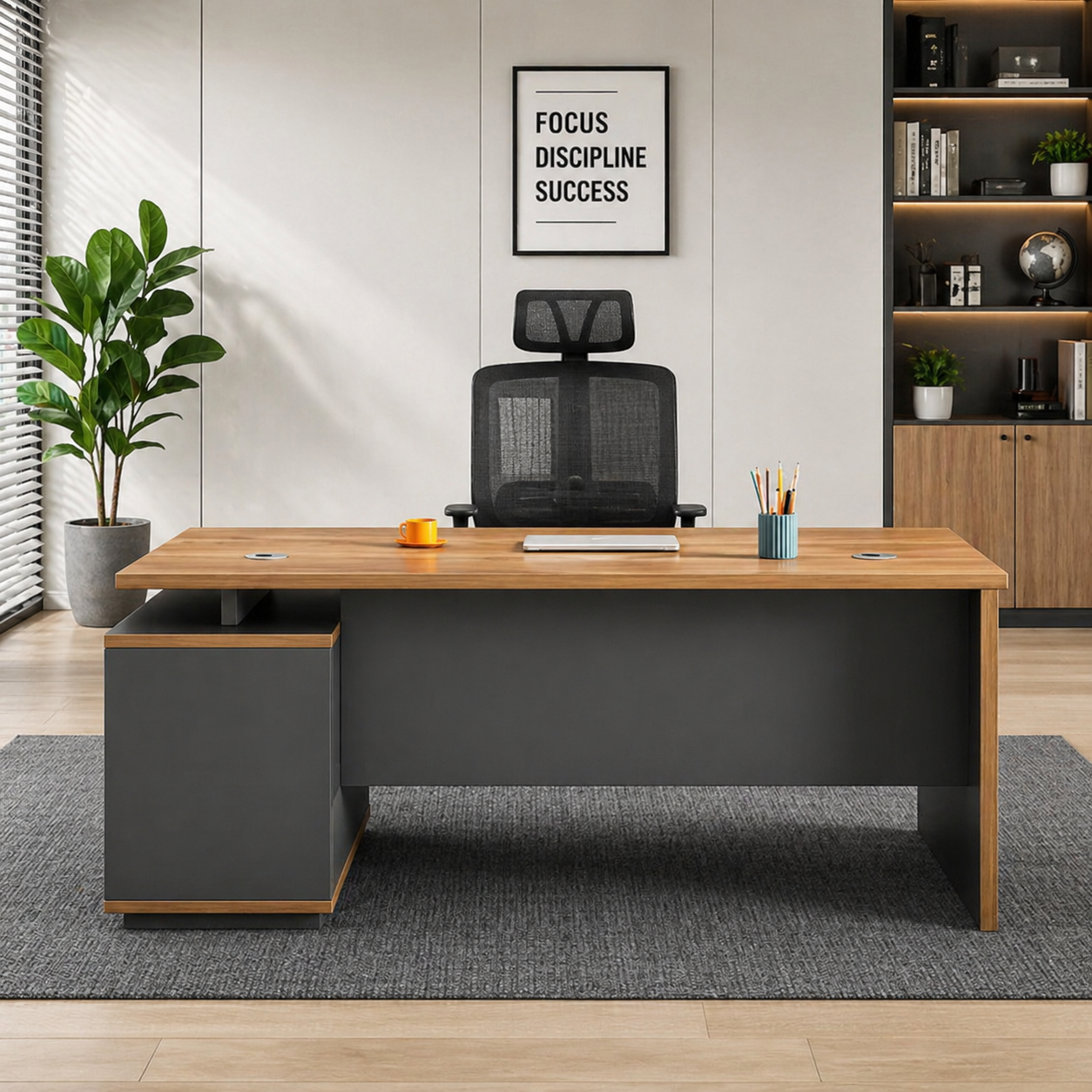 Modern Office Desk with Storage | 150 x 60 cm | Drawer & Cabinet Design