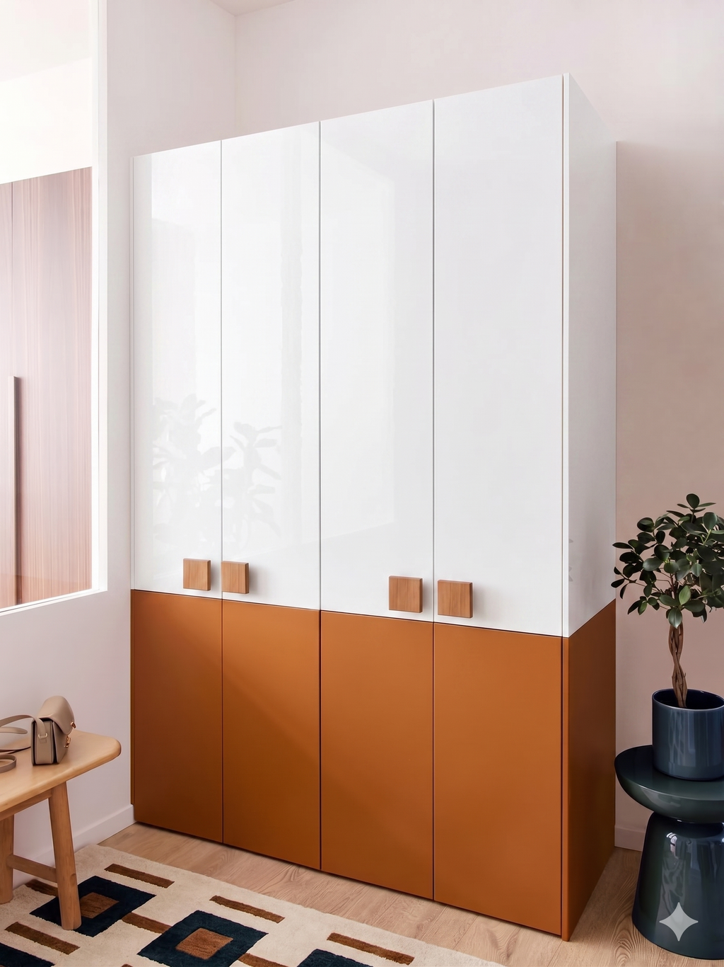 Modern 4-Door Wardrobe | 210 x 120 cm | Matte & High Gloss Finish