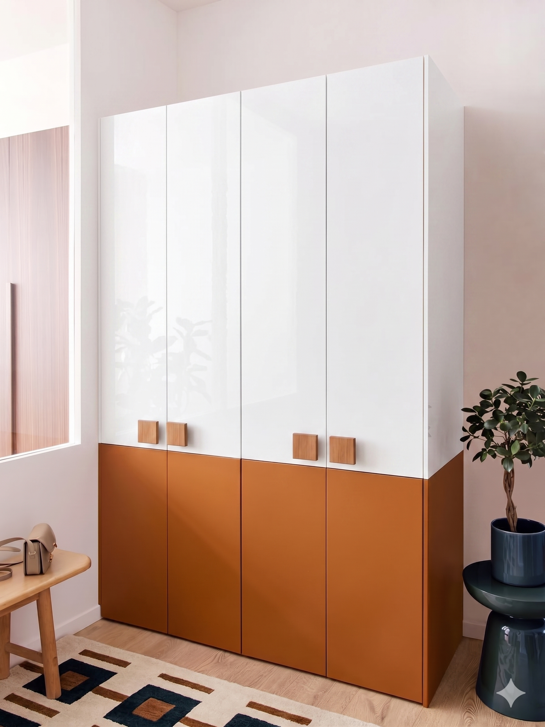 Modern 4-Door Wardrobe | 210 x 120 cm | Matte & High Gloss Finish