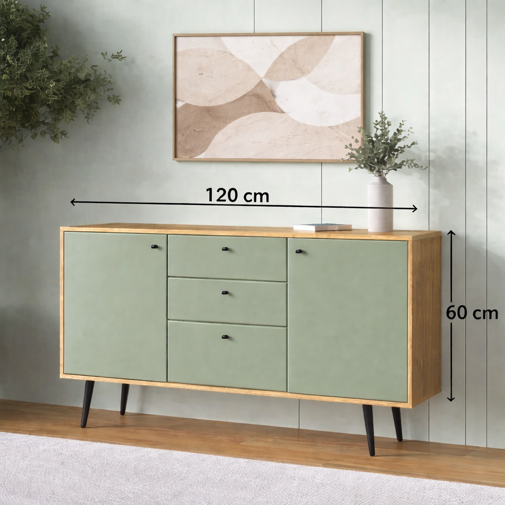 Nordic Sage Sideboard Cabinet 120cm – Modern Storage Console with Drawers & Doors