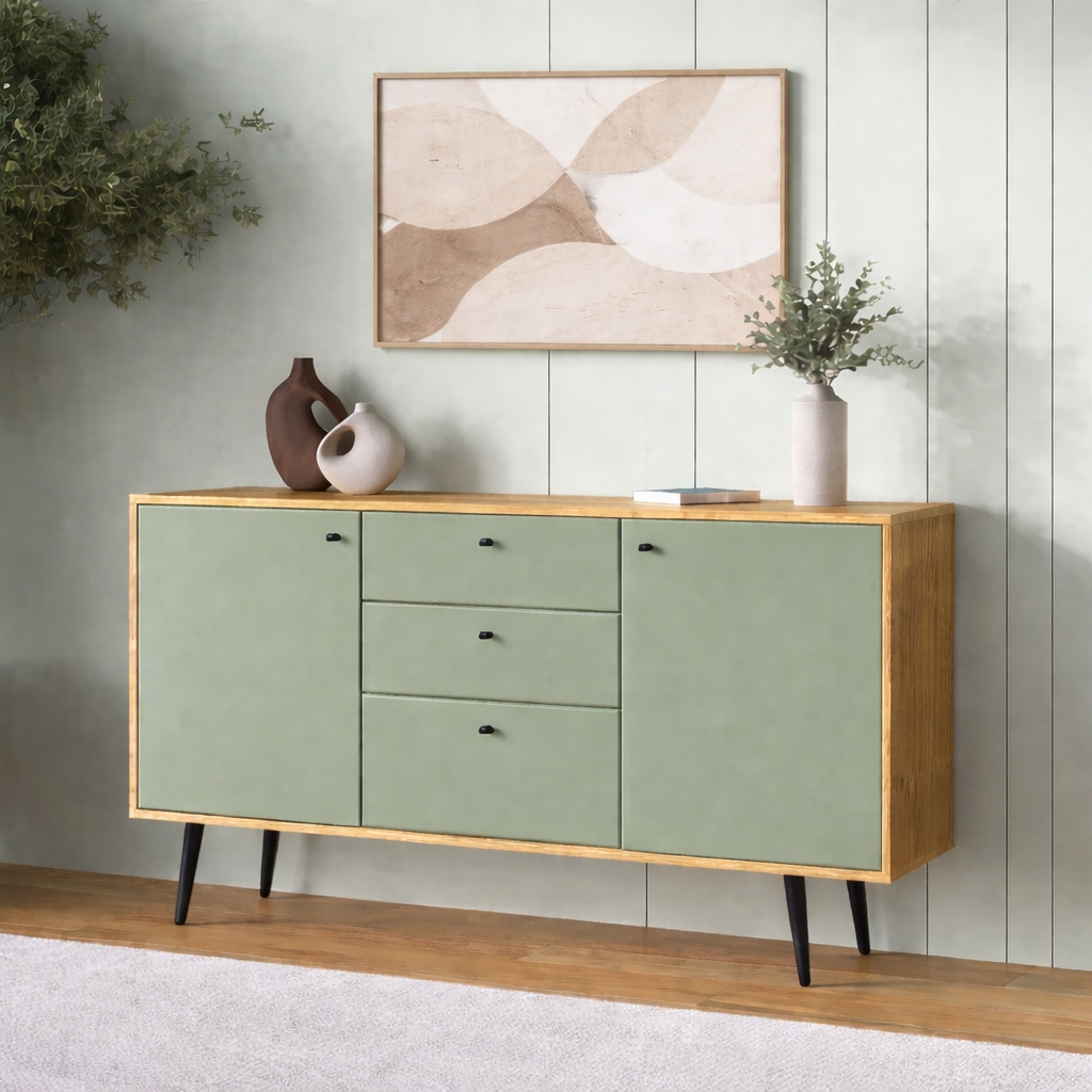 Nordic Sage Sideboard Cabinet 120cm – Modern Storage Console with Drawers & Doors