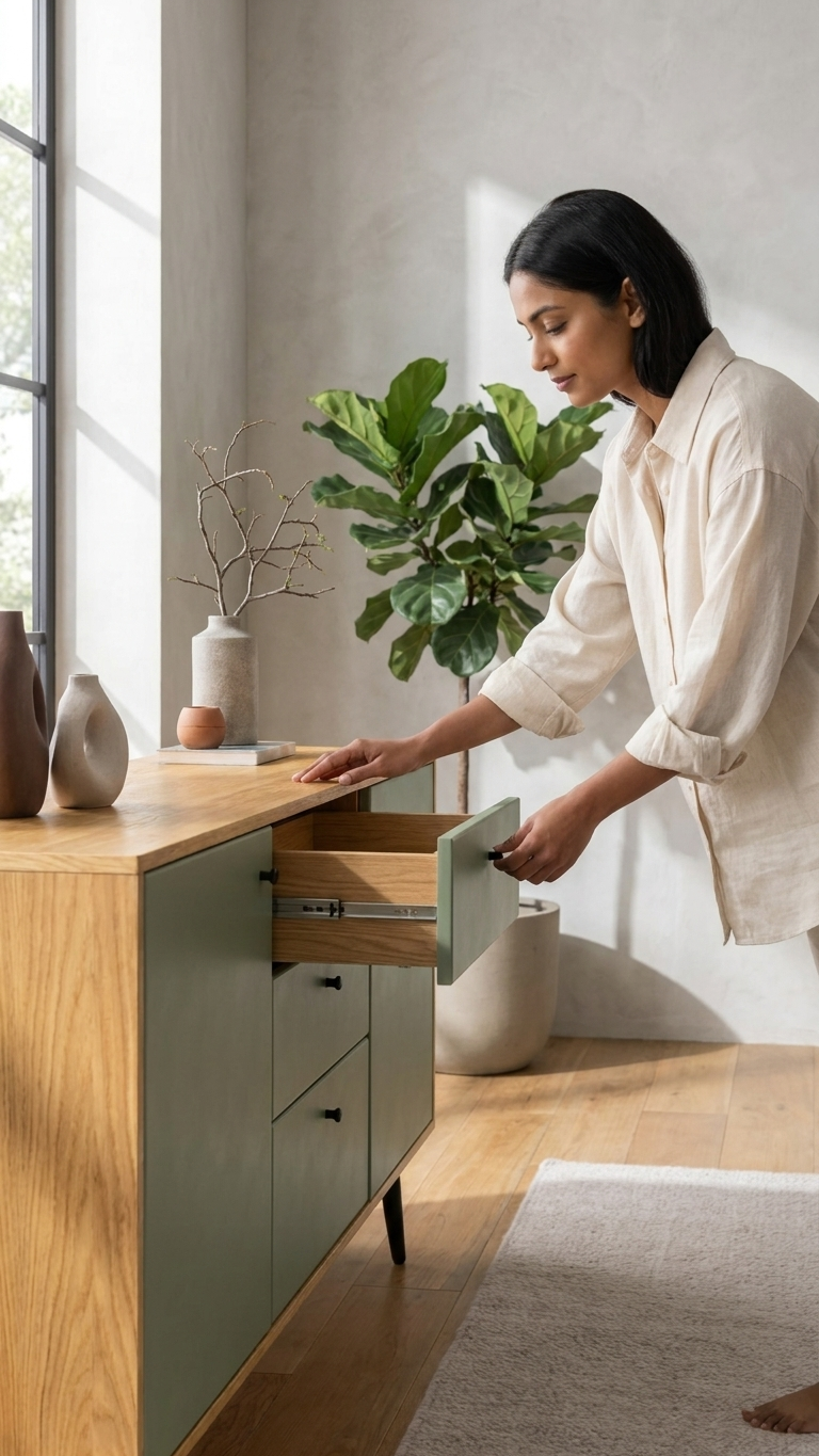 Nordic Sage Sideboard Cabinet 120cm – Modern Storage Console with Drawers & Doors