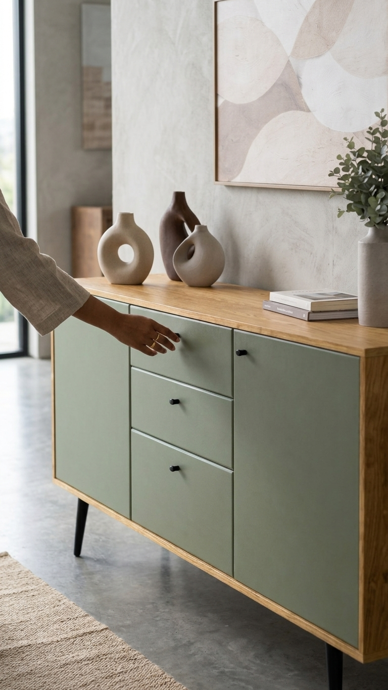 Nordic Sage Sideboard Cabinet 120cm – Modern Storage Console with Drawers & Doors