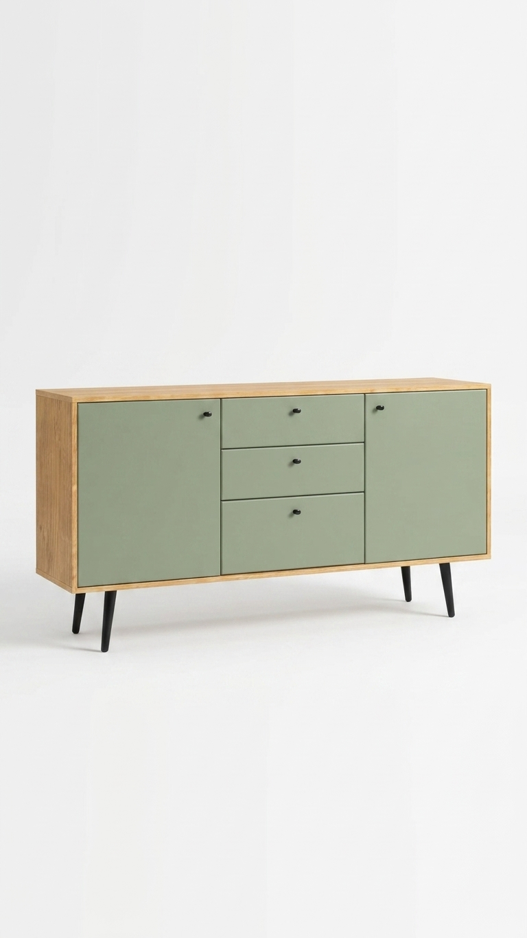 Nordic Sage Sideboard Cabinet 120cm – Modern Storage Console with Drawers & Doors