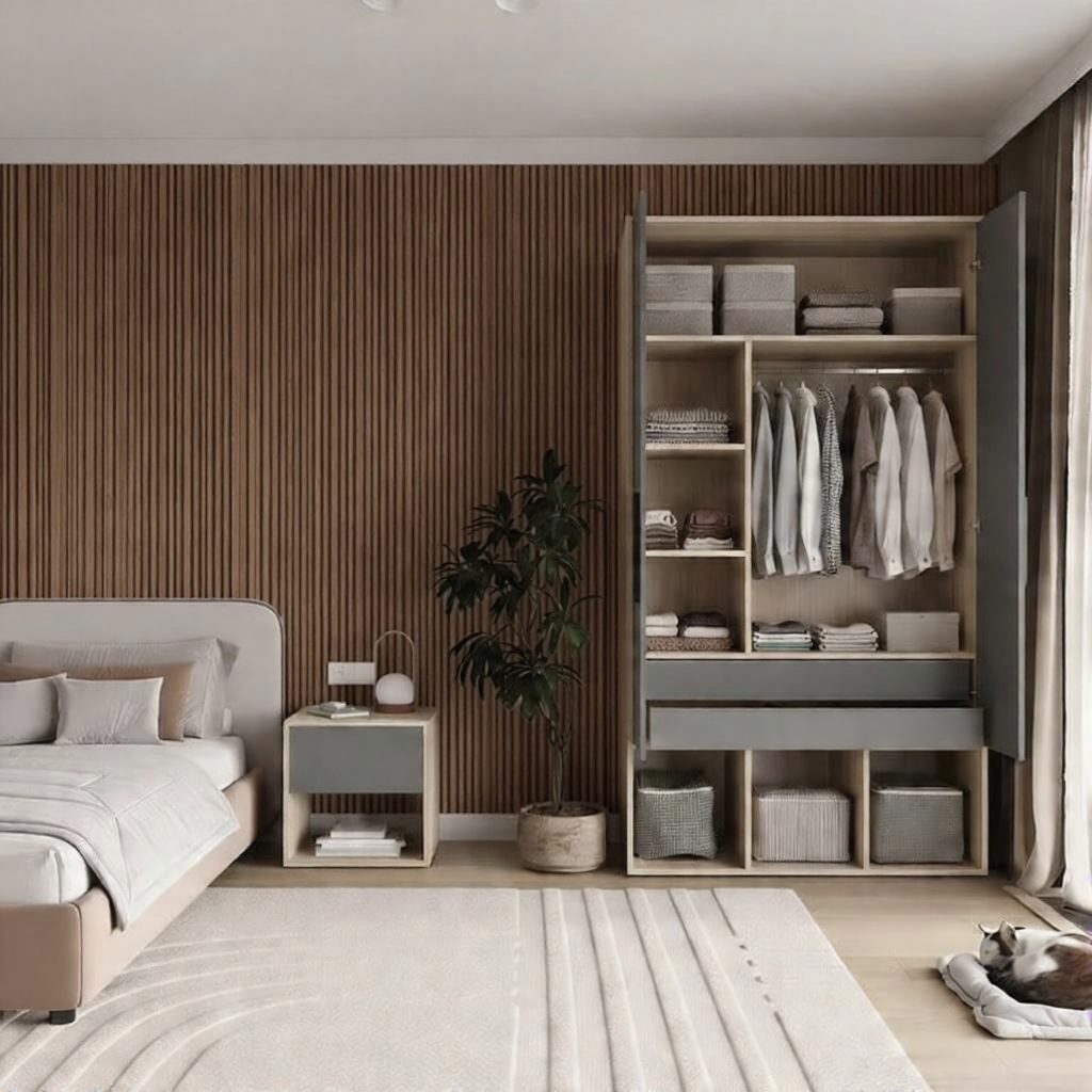 UrbanSpace 3-Door Wardrobe with Matching Bedside Table – Engineered Wood Storage Set