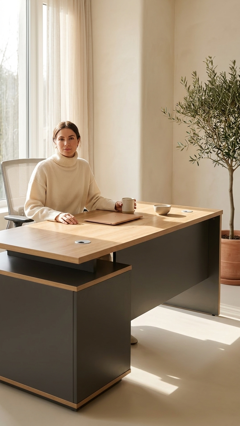 Modern Office Desk with Storage | 150 x 60 cm | Drawer & Cabinet Design