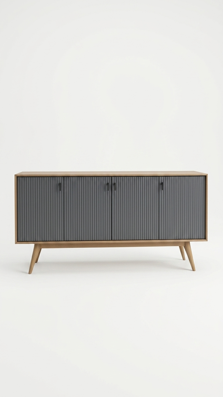 Ribbed Console Cabinet with Mirror Set