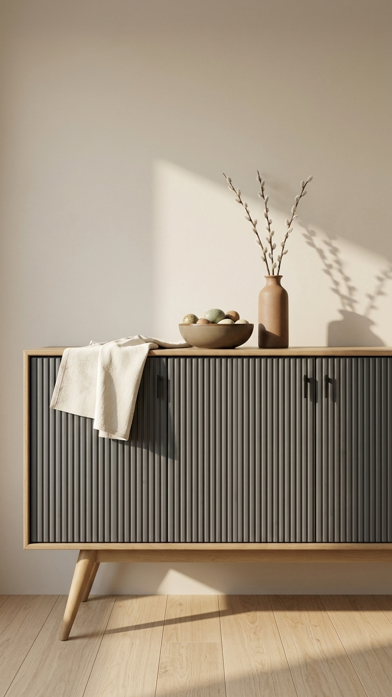 Ribbed Console Cabinet with Mirror Set
