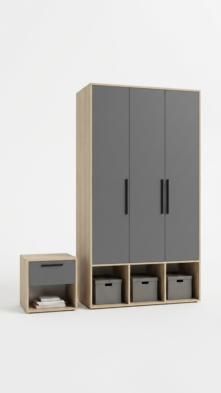 UrbanSpace 3-Door Wardrobe with Matching Bedside Table – Engineered Wood Storage Set