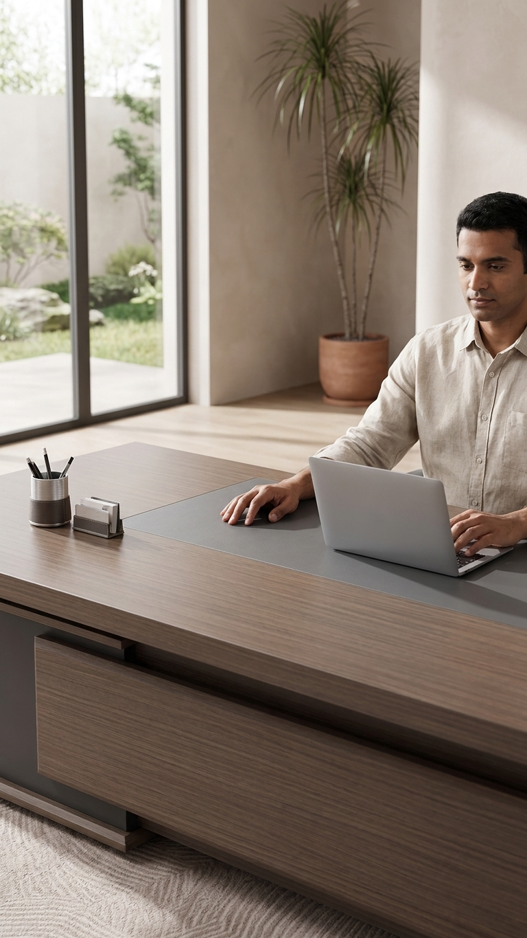 Executive Office Desk | Premium Wooden Design | 180 cm Length | Smart Storage