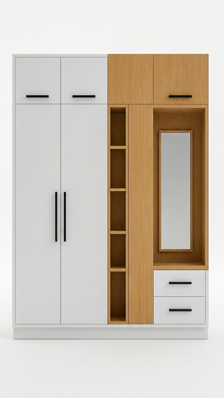 Modern Wardrobe with Dressing Unit | 150 cm Width | 210 cm Height | Multi-Storage Design