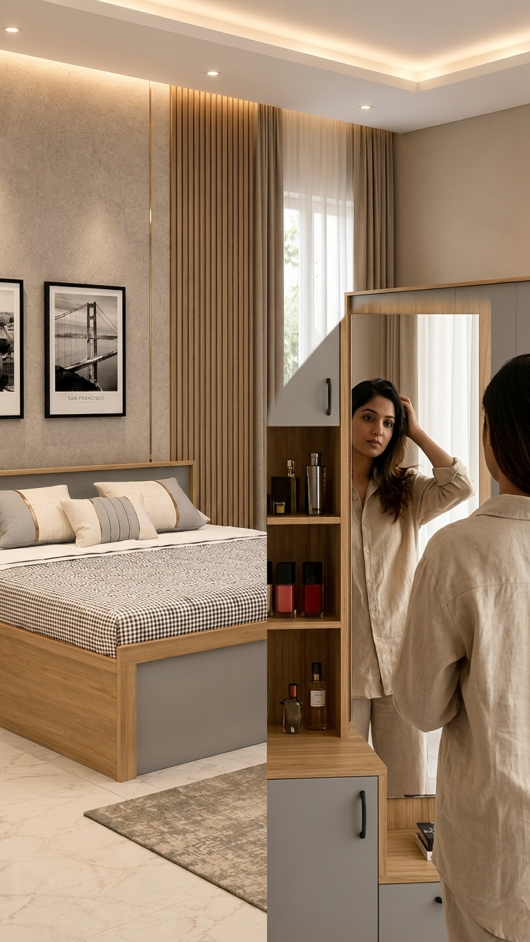 Modern Premium Bedroom Set | Wardrobe + Cot + Dressing Unit + Side Table