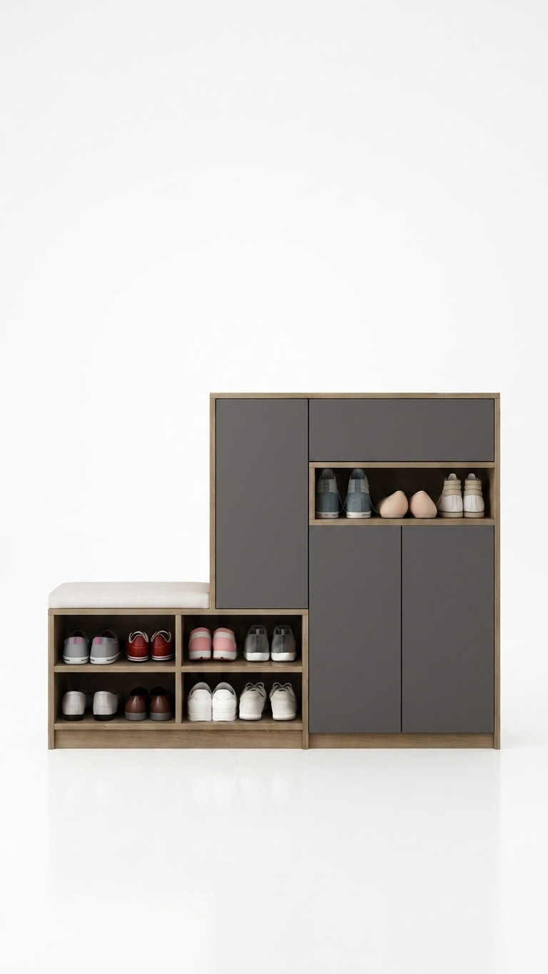 Modern Shoe Rack with Seating | Multi-Storage Shoe Cabinet