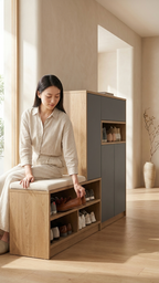 Modern Shoe Rack with Seating | Multi-Storage Shoe Cabinet