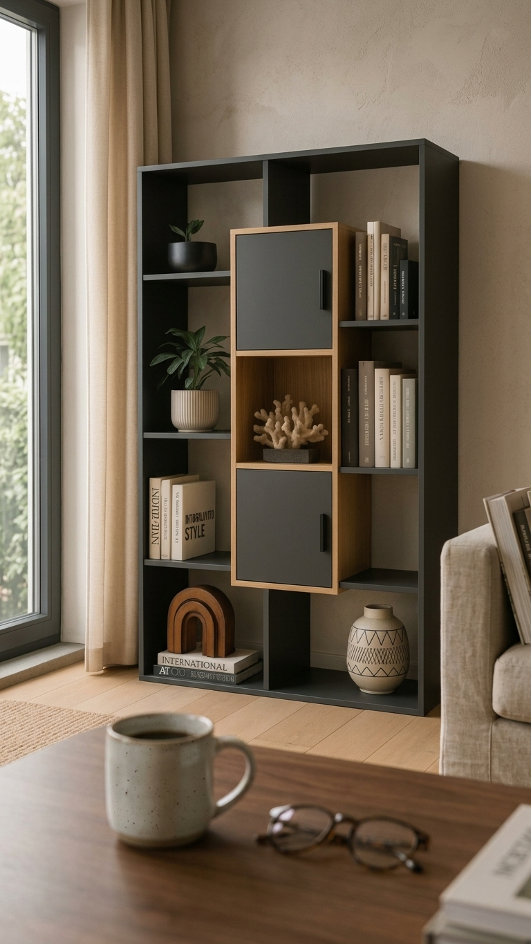 Modern Open Book Shelf with Storage Cabinet | 180 cm Tall Display Rack